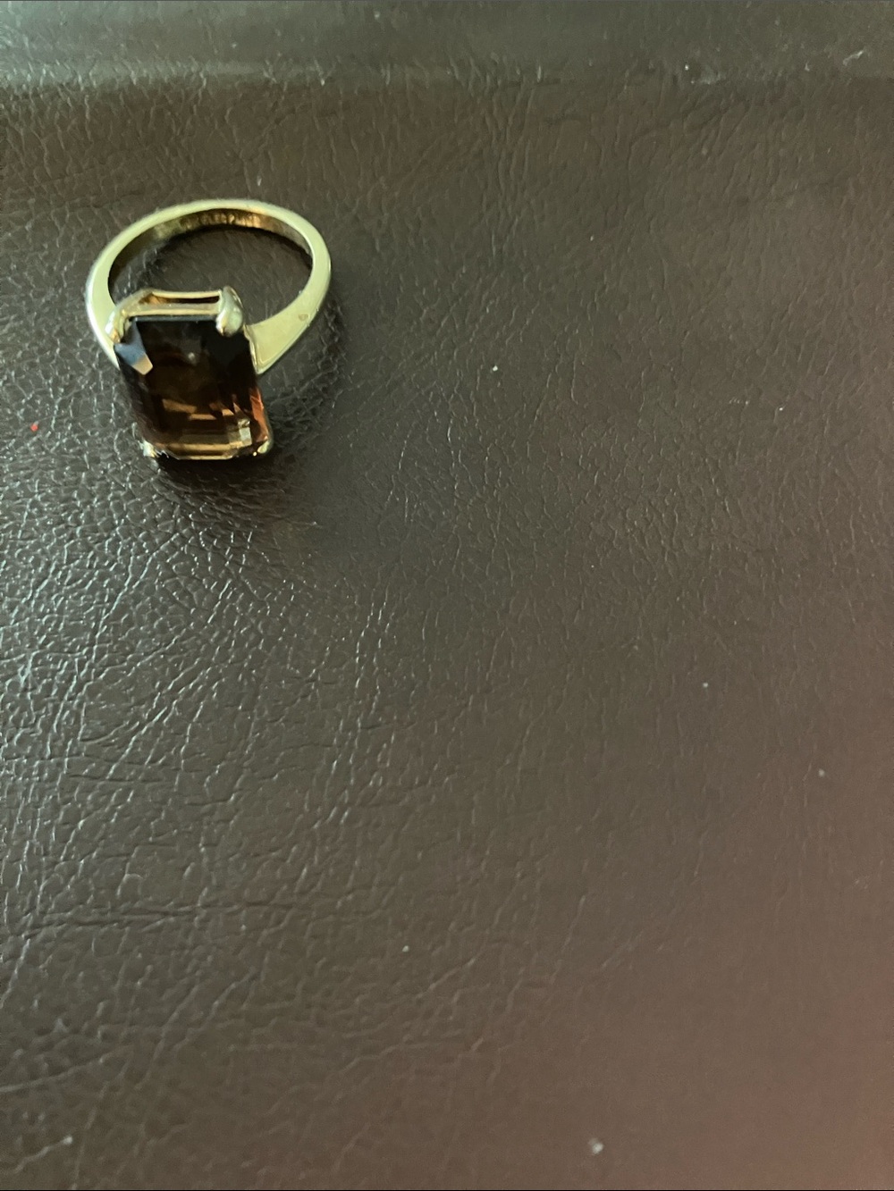 Rectangular Smoky Quartz-Style Silver Ring